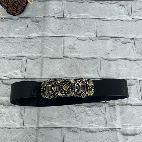 Chico’s black leather boho studded metal belt size small - Picture 2 of 8